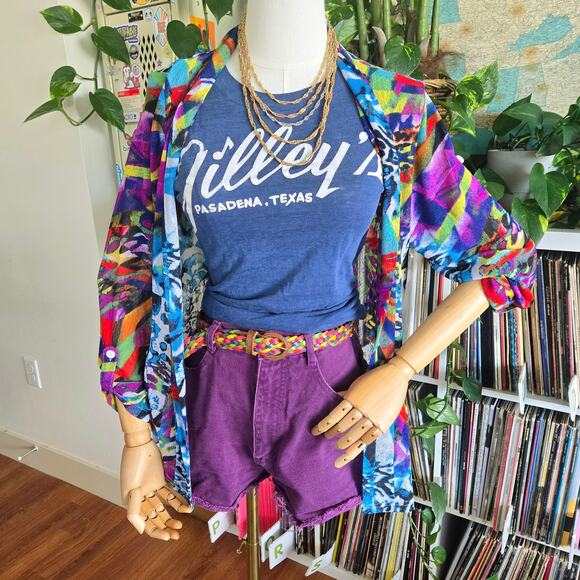 Vintage Great Land Trading Purple Denim High Waist Cut Off shorts - Picture 7 of 7